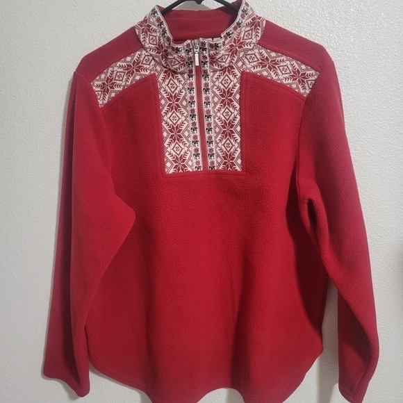 LL Bean Libean Red Fleece Quartier Zip Sweater size Regular Medium - Picture 1 of 10